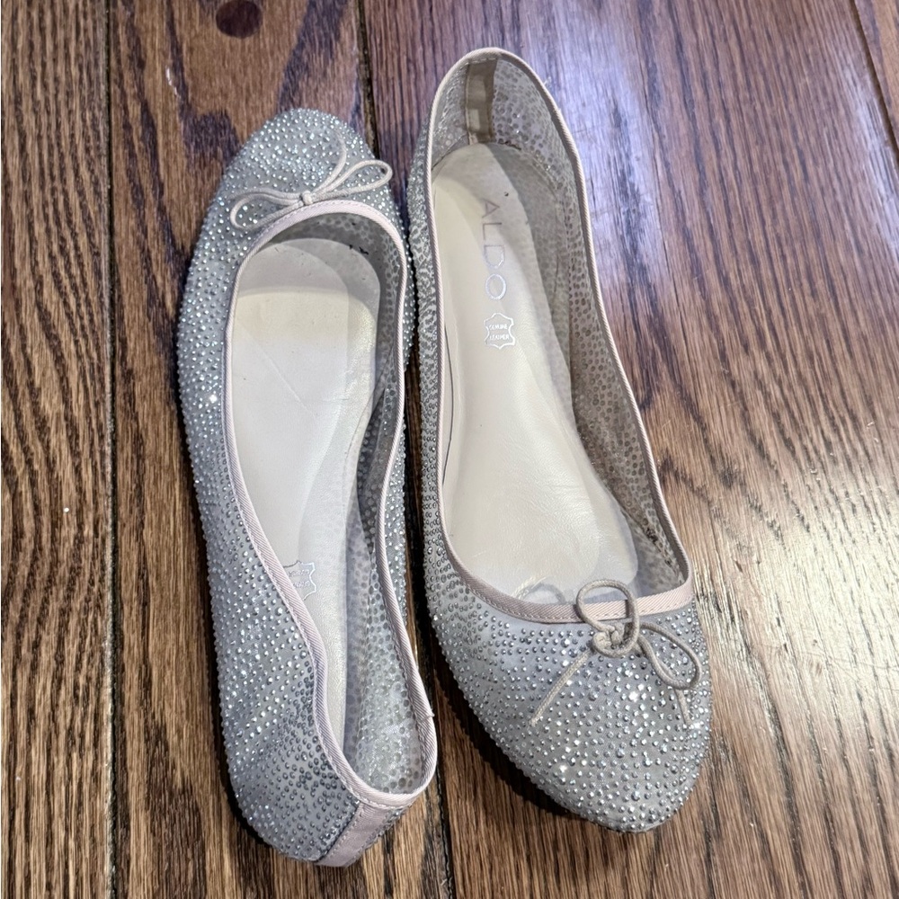 Aldo Glittering Sheer and Silver Rhinestone Ballet Flats Size 9